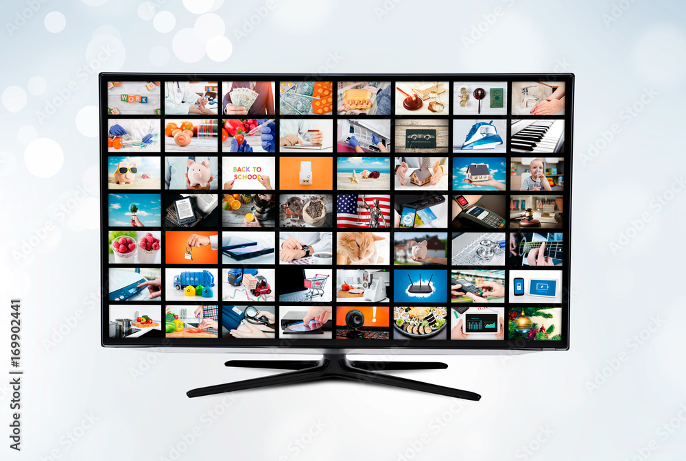 Widescreen ultra high definition TV screen with video broadcast Widescreen ultra high definition TV screen with video broadcast