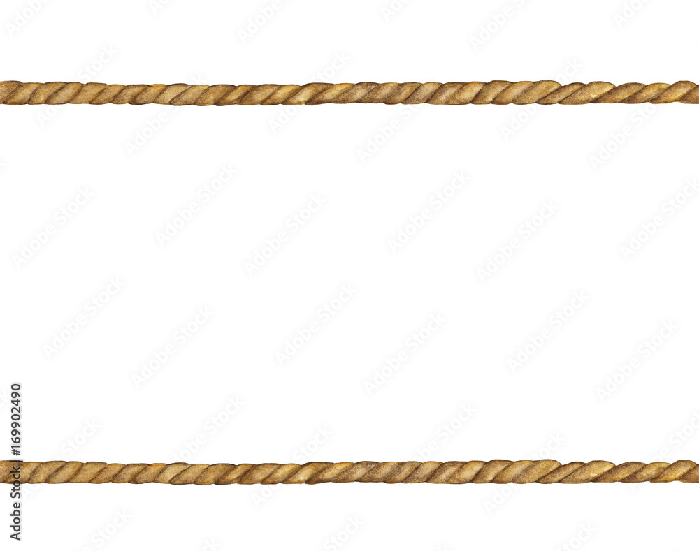 Watercolor painting of Brown Rope frame on white background Stock