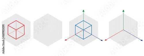 Isometric drawing a thirty degreesangle is applied to its sides. The cube opposite. 3d coordinate axis vector . Isometric Grid vector