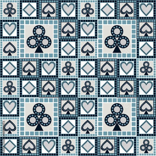 Seamless vector pattern with icons of playing cards. Decorative geometric background. Repeating ornament. Series of Gaming and Gambling Seamless Pattern