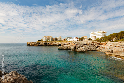 Rocky coast and blue lagoon on the island of Mallorca, Spain