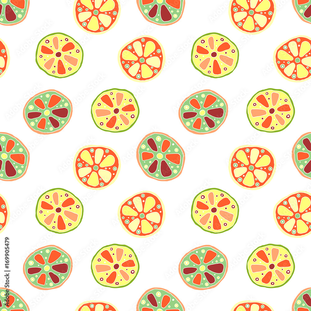 Seamless vector hand drawn childish pattern, border, with fruits. Cute childlike lime, lemon, orange, grapefruit with leaves, seeds, drops. Doodle, sketch, cartoon style background. Seamless vector hand drawn childish pattern, border, with fruits. Cute childlike lime, lemon, orange, grapefruit with leaves, seeds, drops. Doodle, sketch, cartoon style background.