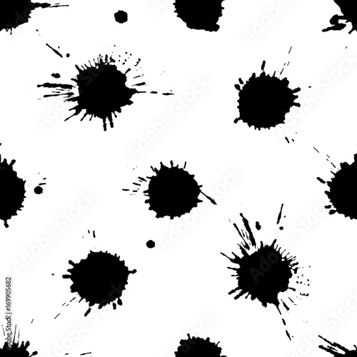 Seamless pattern  tile with inc splash  blots  smudge and brush strokes. Grunge endless template for web background  prints  wallpaper  surface  wrapping  repeat elements for design.