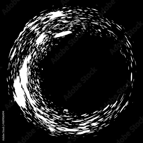 Grunge hand drawn white  paintbrush circle. Curved brush stroke