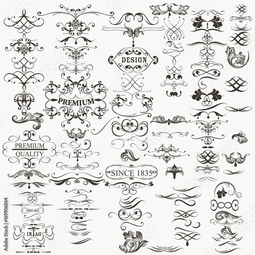 Collection of vintage decorative calligraphic elements