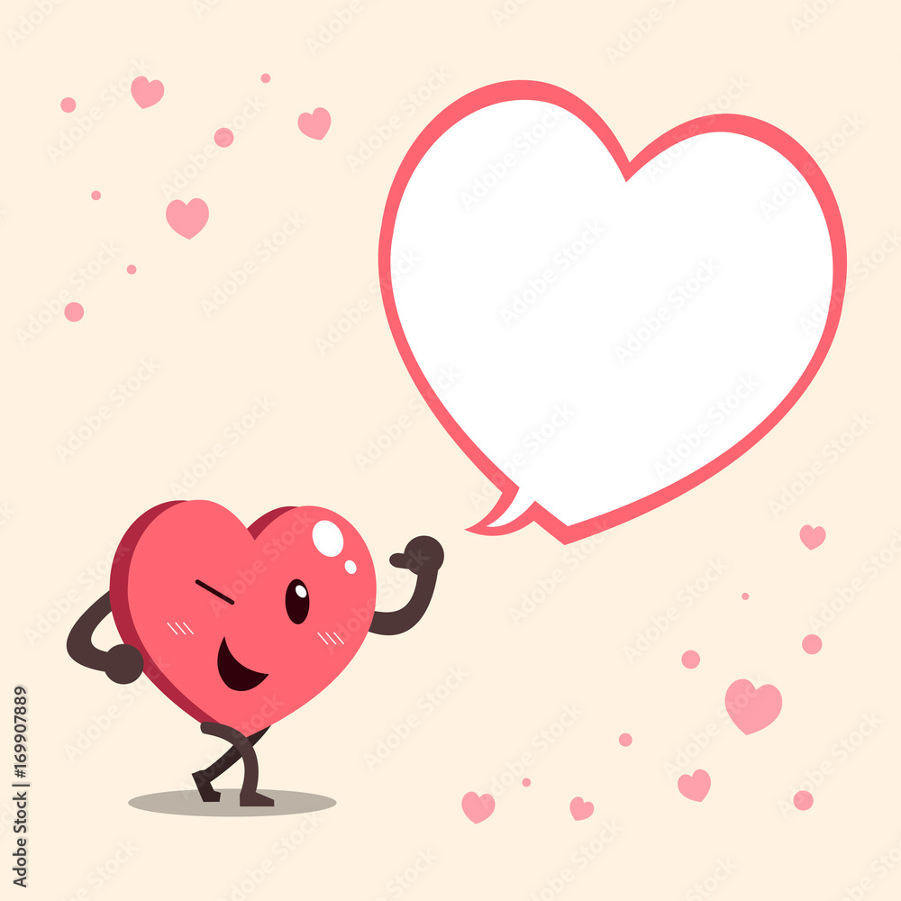Vector cartoon heart character with big white speech bubble