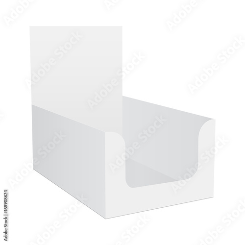 Retail and shelf white paper box mockup - half side view. Template for showcasing your packaging design food or candy. Vector illustration