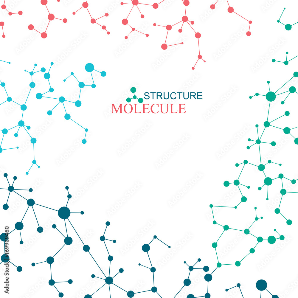 Obraz premium Structure molecule and communication. Dna, atom, neurons. Scientific concept for your design. Connected lines with dots. Medical, technology, chemistry, science background. Vector illustration.
