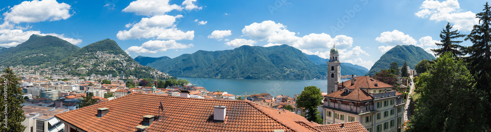 Landscape of Lugano from the city, summer
