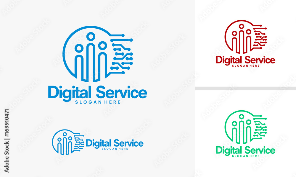 Digital Service lgoo, Group of Digital People logo designs vector