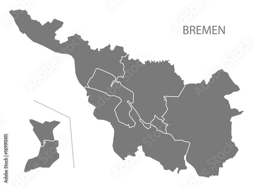 Bremen city map with boroughs grey illustration silhouette shape