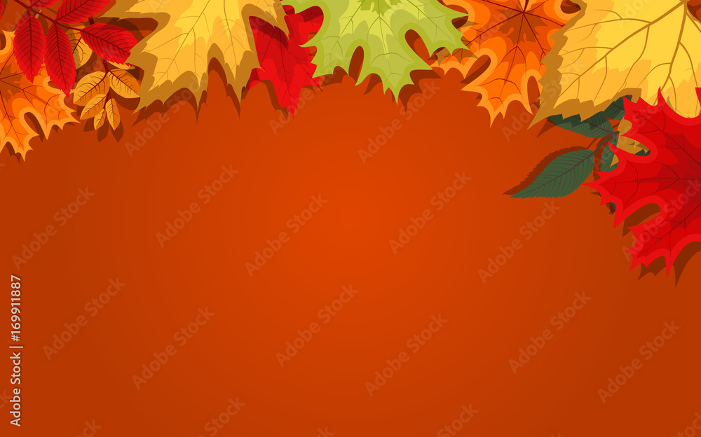 Fototapeta premium Abstract Vector Illustration Background with Falling Autumn Leaves.