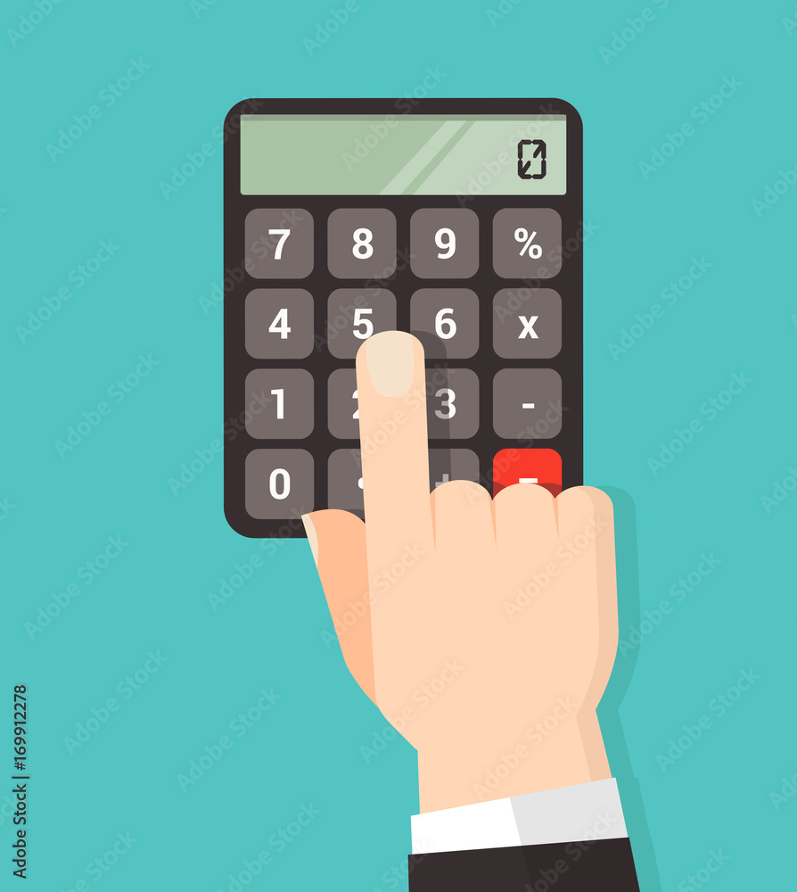 hand using a calculator button hand using a calculator button