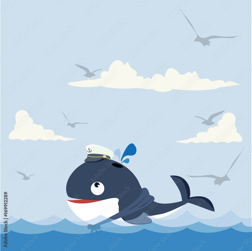 Fototapeta premium Cute whale in sea