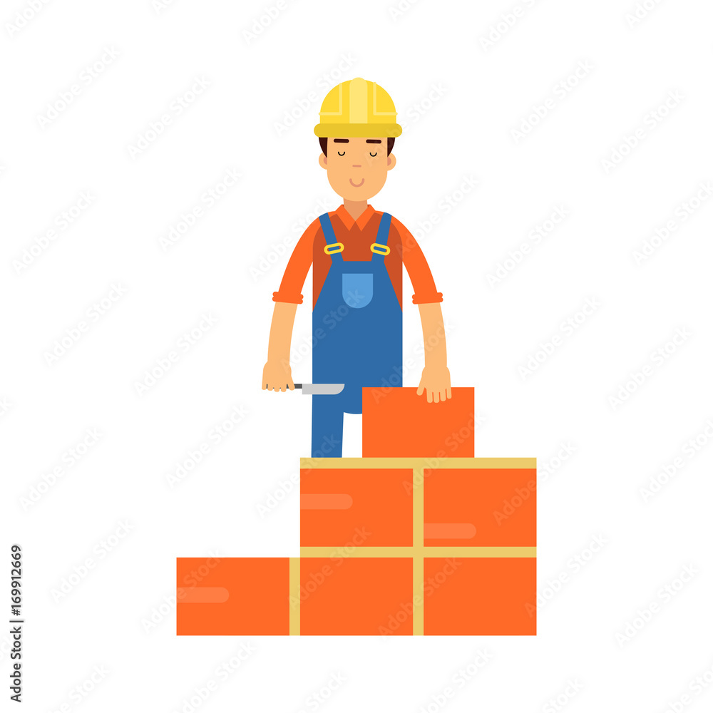 Construction worker bricklayer making a brickwork with trowel and cement mortar cartoon vector Illustration Construction worker bricklayer making a brickwork with trowel and cement mortar cartoon vector Illustration