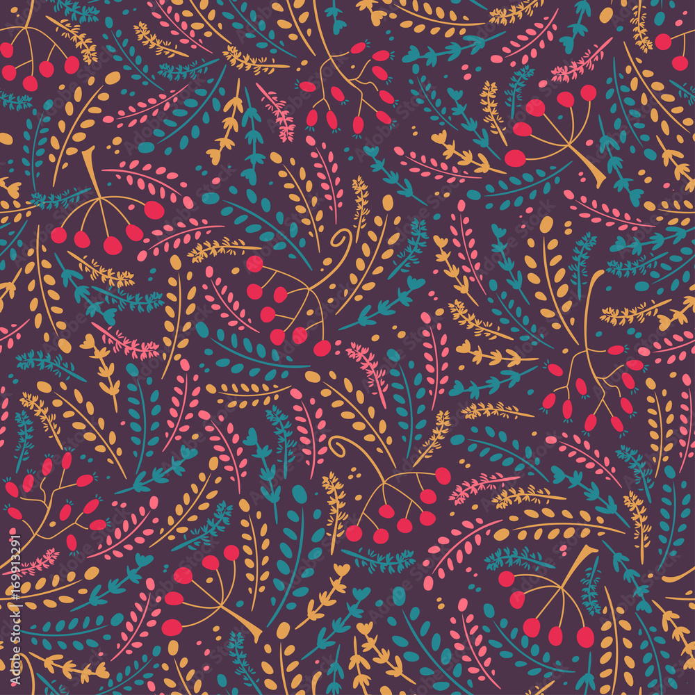 Herbs and berries seamless pattern