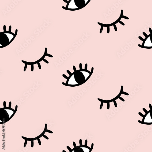 Vector hand drawn eye doodles seamless pattern