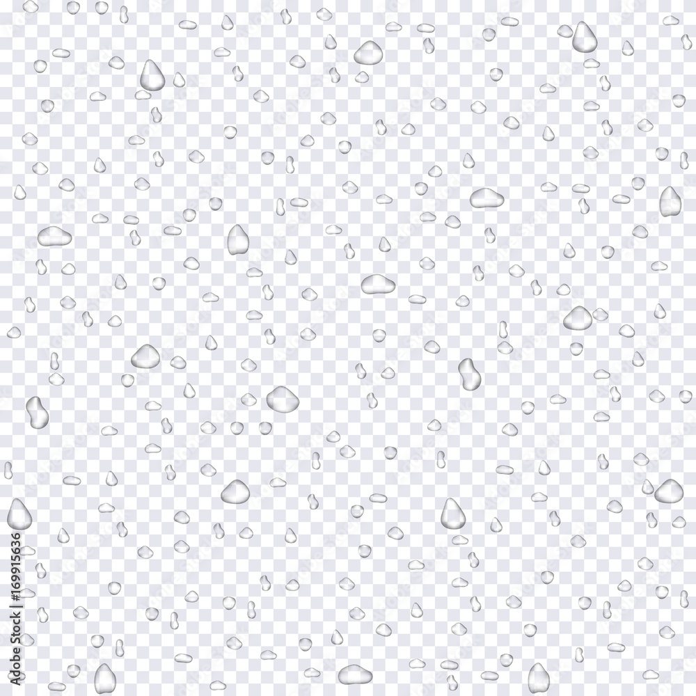 Realistic water rain drops on transparent background