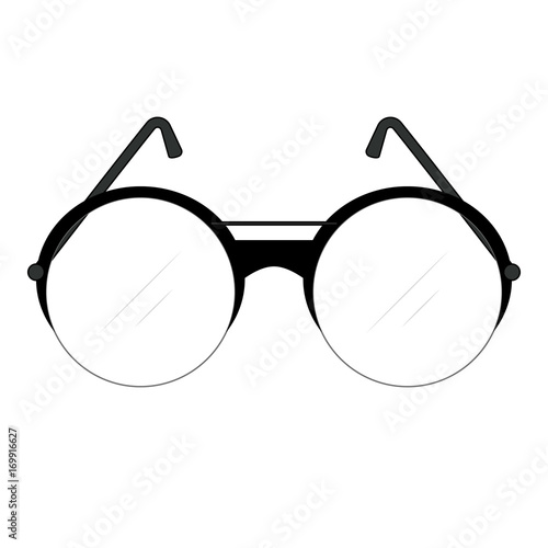 Classic retro fashionable glasses with round lenses and temples with frame and lenses of circle shape for men. Vector drawing. Illustration with isolated object in a flat style.