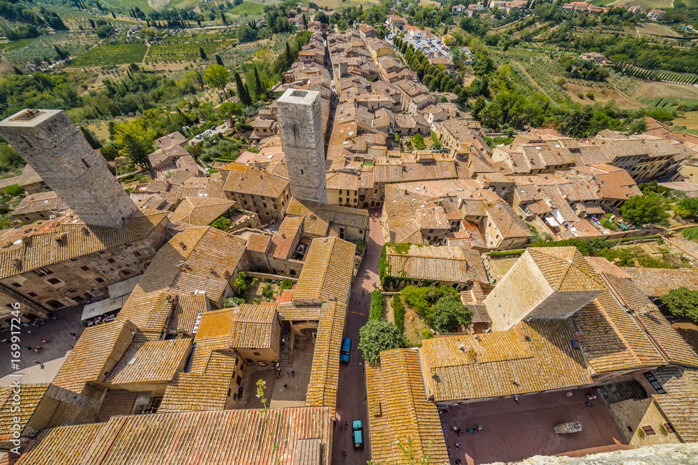 dizzy top view Tuscany San Gimignano