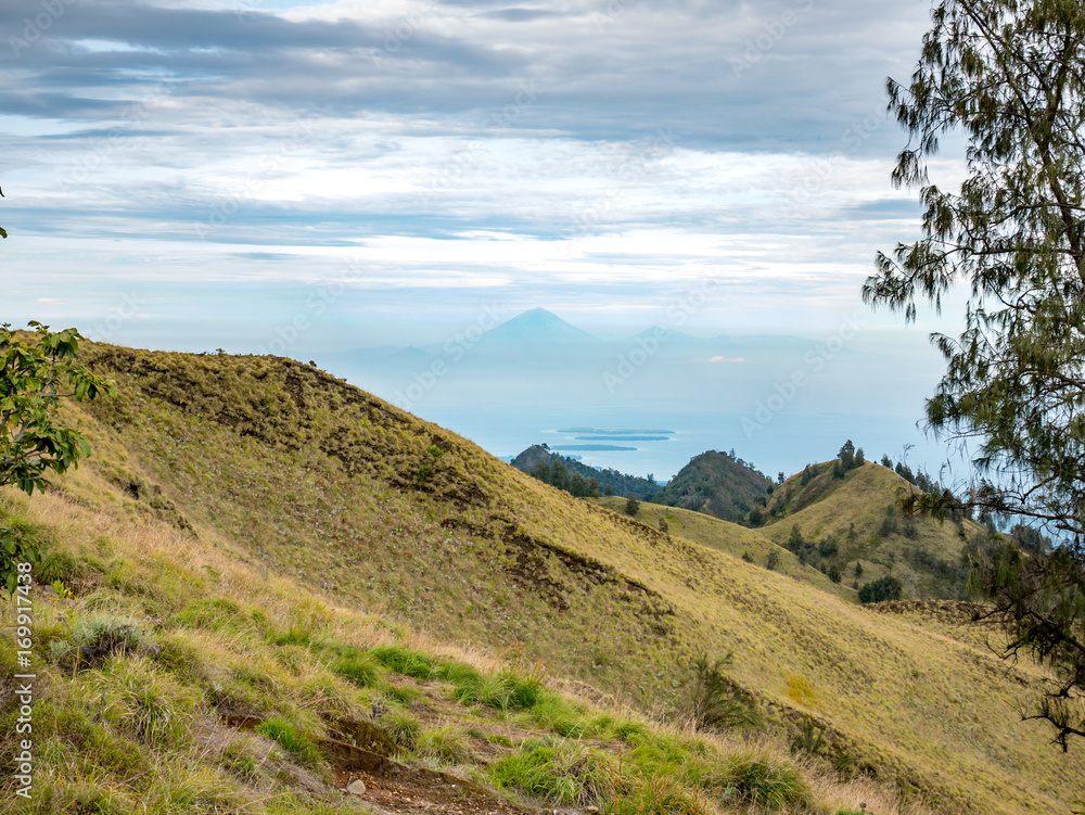 Rinjani Volcano on Lombok, with the Gilis in the backgound