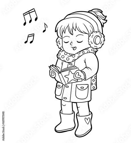 Coloring book, Girl singing a Christmas song