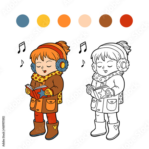 Coloring book, Girl singing a Christmas song
