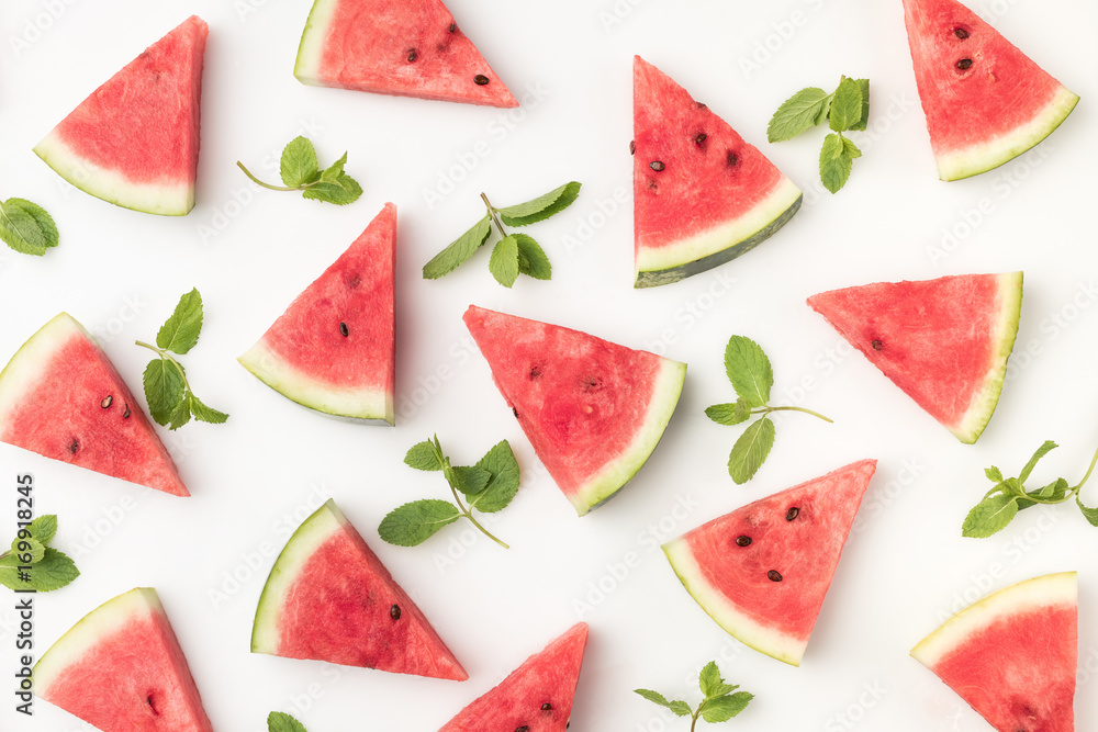 watermelon slices and mint leaves watermelon slices and mint leaves