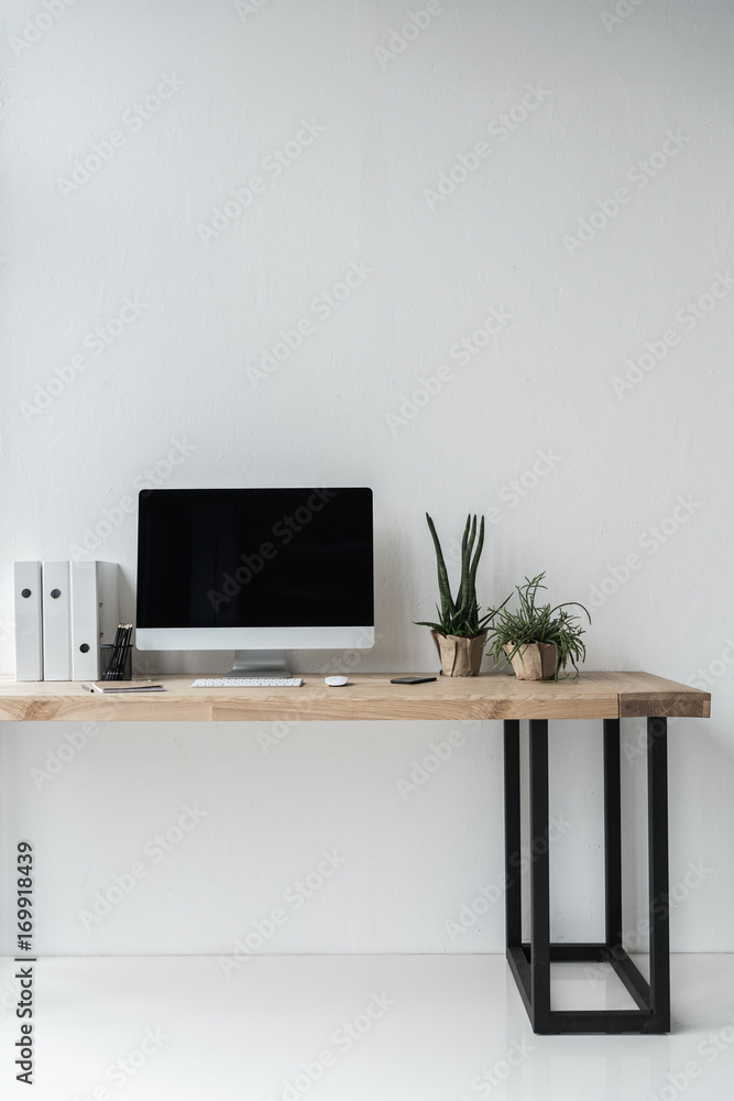 workplace with computer in modern office workplace with computer in modern office