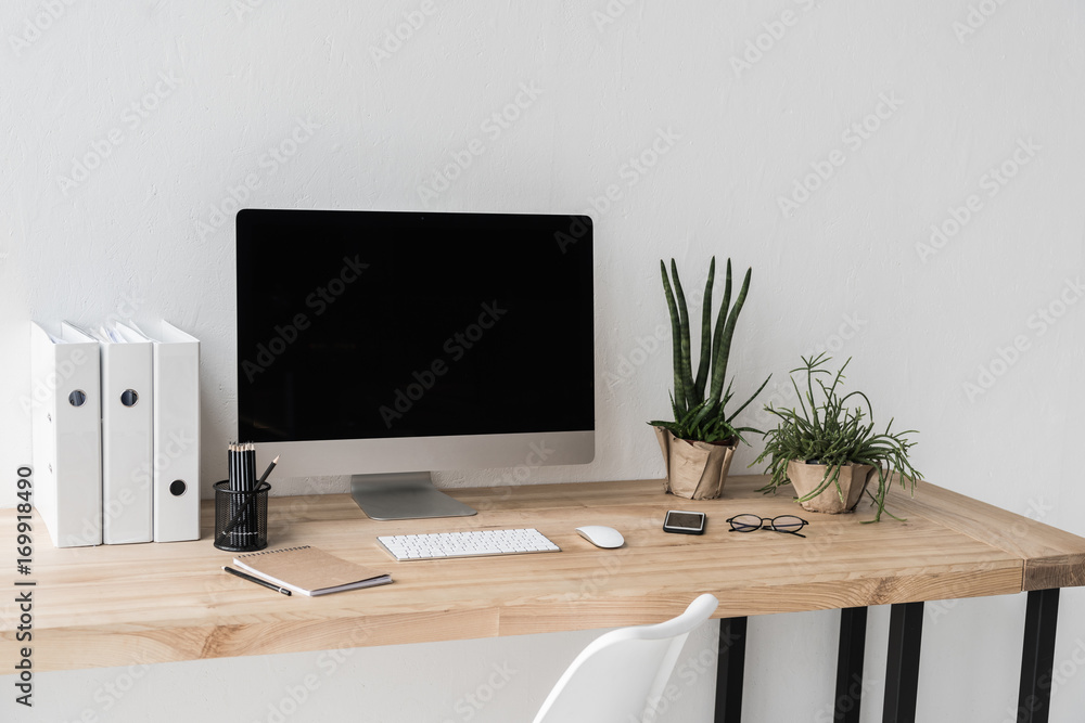 workplace with computer in modern office workplace with computer in modern office