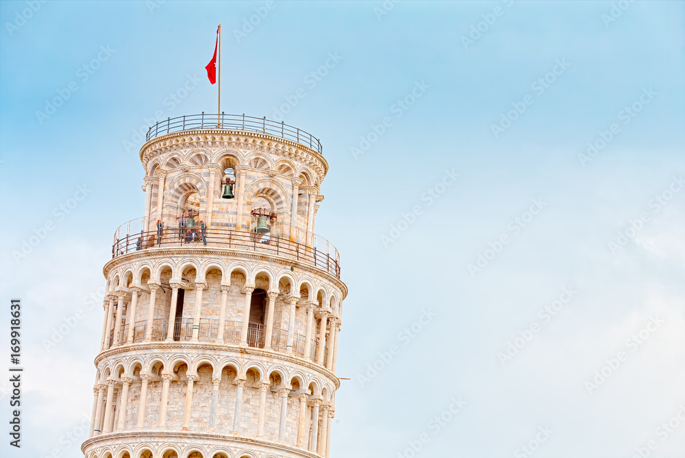 Zoom of the Leaning Tower of Pisa in Piazza del Duomo