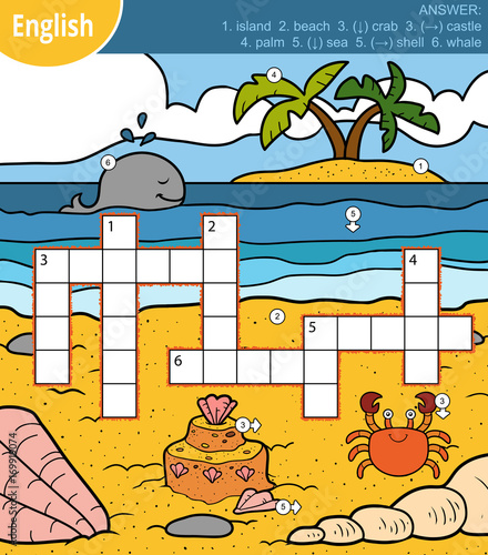 Vector colorful crossword in English about sea and animals photo