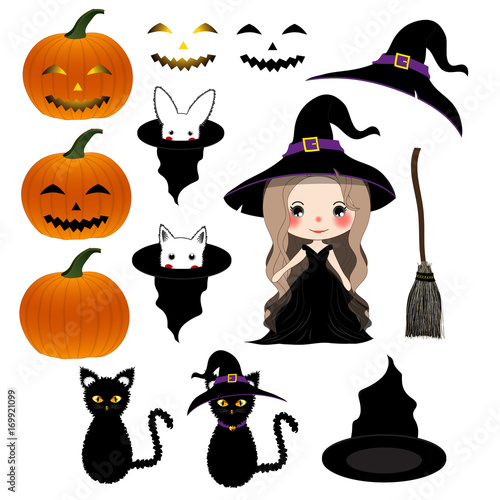 Halloween Day - Decoration Set. Vector Illustration
