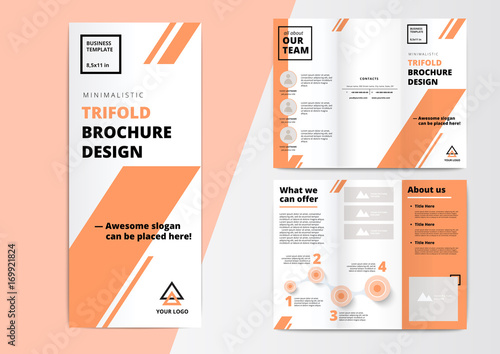 Сorporate presentation trifold brochure design. Creative business proposal or annual report. Vector flyer template with infographics layouts. Startup project advertising leaflet. photo