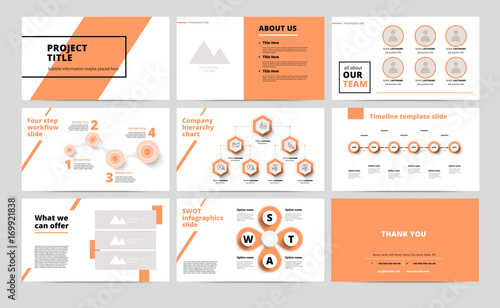 Сorporate presentation slides design. Creative business proposal or annual report. Full HD vector keynote infographics template on black layout. Startup project advertising brochure.