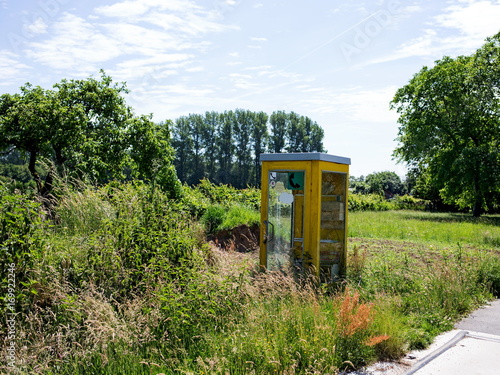 yellow callbox in nature photo