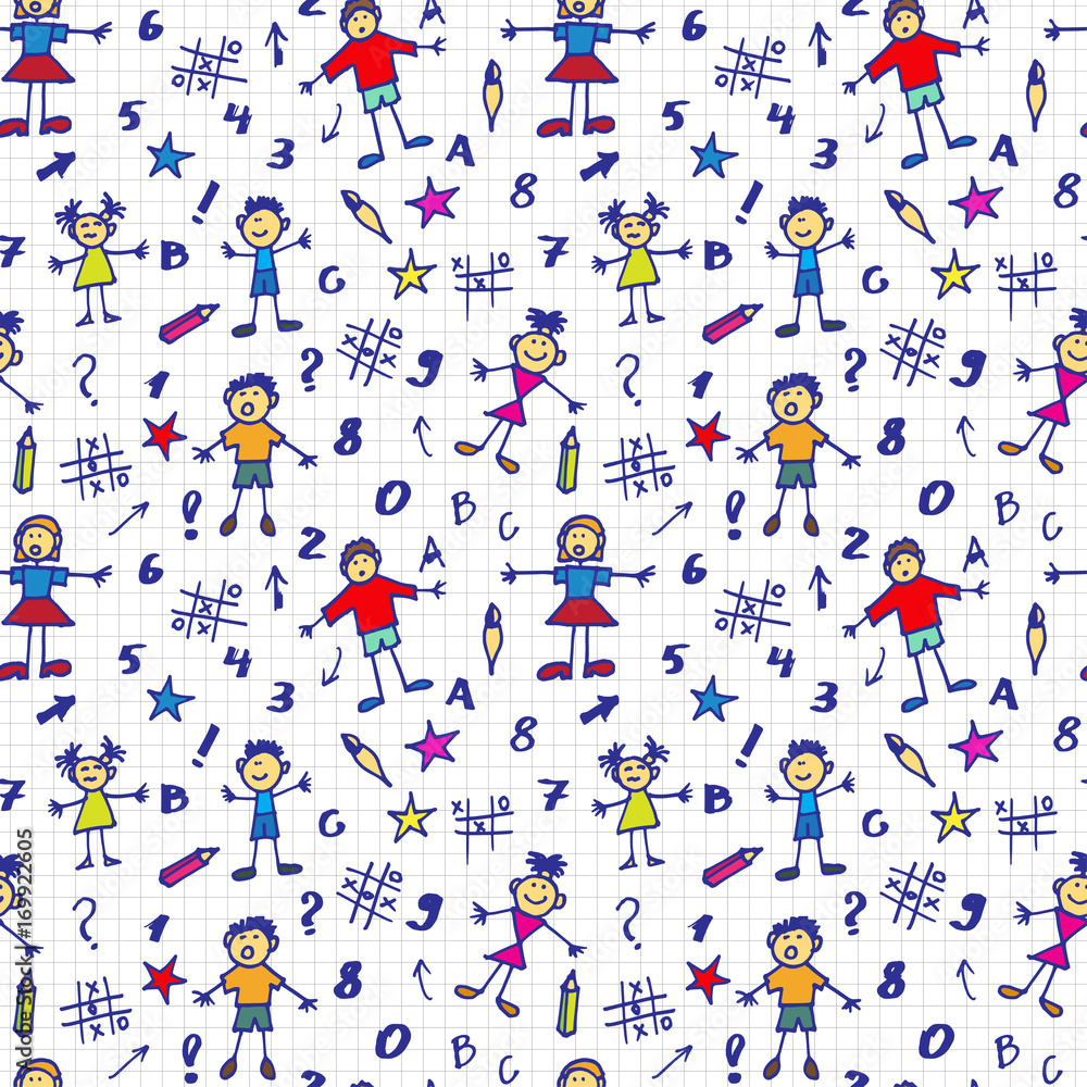 seamless background with hand drawn children