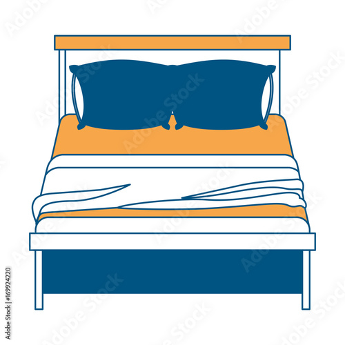 bed wooden with blanket and pair pillows color section silhouette on white background