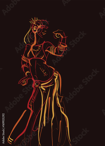 tribal belly dancer with cymbals holding expressive impressive p