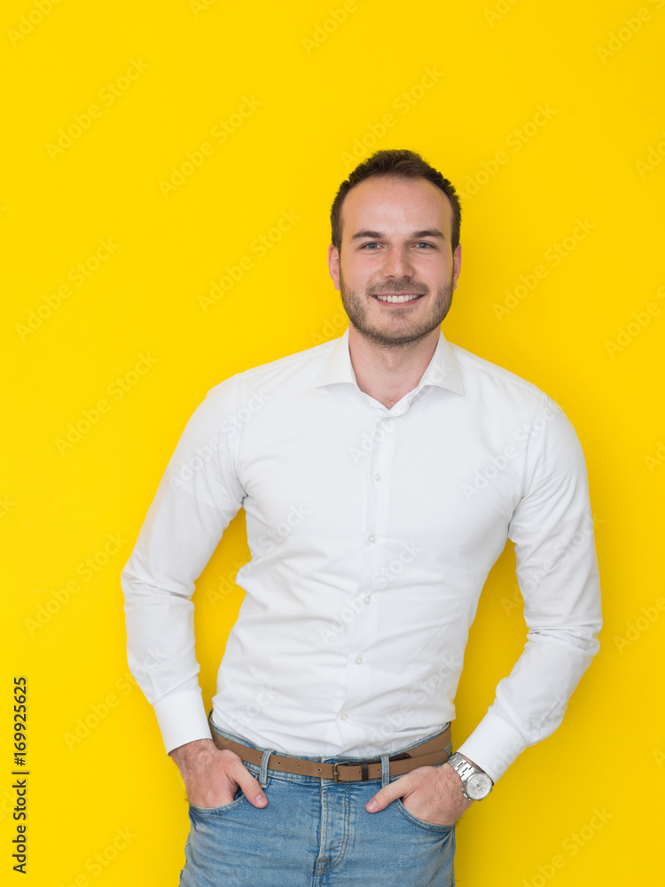 man isolated over a yellow background man isolated over a yellow background