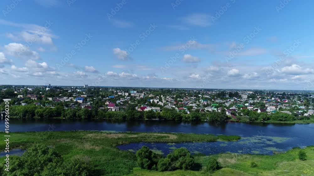 Top view of river Matyra and Gruazy town in Russia Top view of river Matyra and Gruazy town in Russia