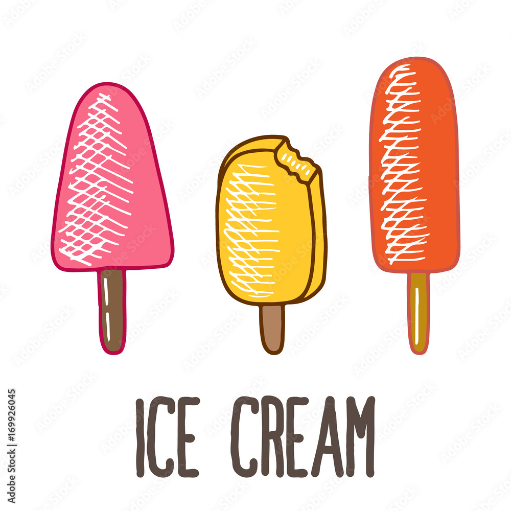 set of ice cream doodle icon