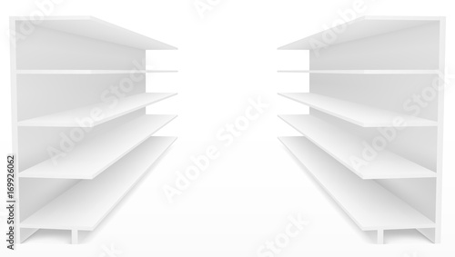 3D White Blank Empty Shelf Pass Way To Cash