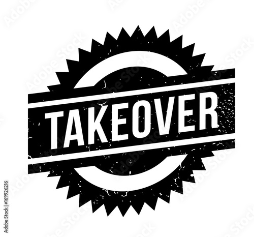 Takeover rubber stamp. Grunge design with dust scratches. Effects can be easily removed for a clean, crisp look. Color is easily changed.