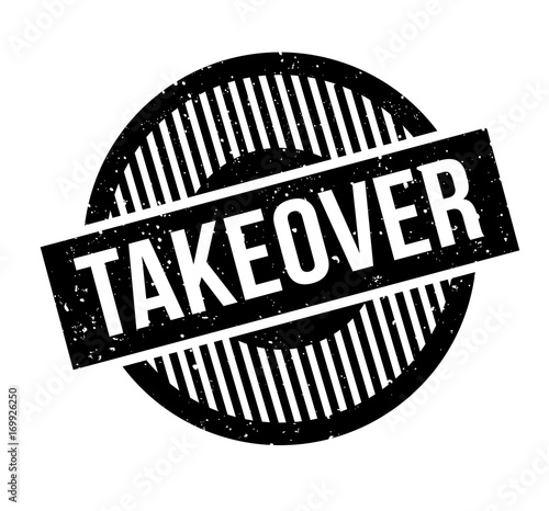 Takeover rubber stamp. Grunge design with dust scratches. Effects can be easily removed for a clean, crisp look. Color is easily changed.