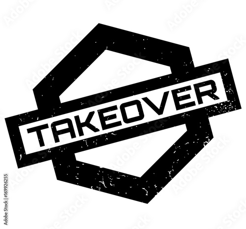 Takeover rubber stamp. Grunge design with dust scratches. Effects can be easily removed for a clean, crisp look. Color is easily changed.