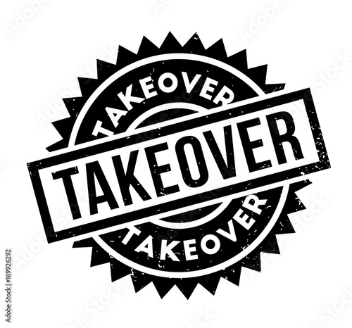 Takeover rubber stamp. Grunge design with dust scratches. Effects can be easily removed for a clean, crisp look. Color is easily changed.