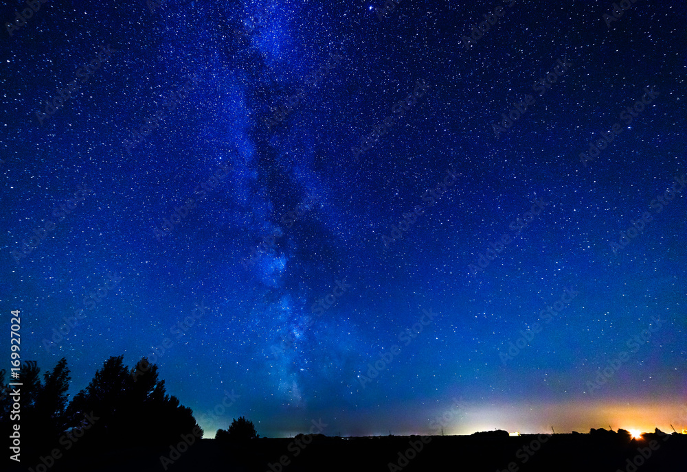 Fototapeta premium Milky way and stars over the forest.