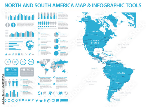 North and South America Map - Info Graphic Vector Illustration