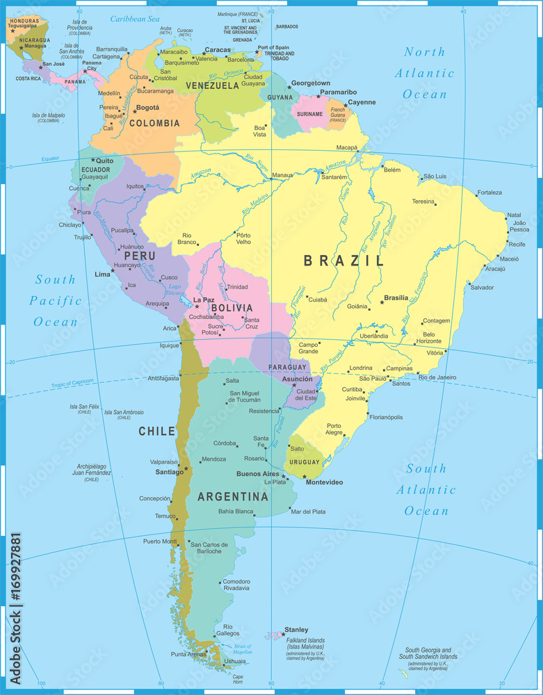 Fototapeta premium South America Map - Vector Illustration
